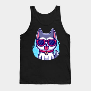 Cool Husky Dog Wearing Glasses Cartoon Tank Top